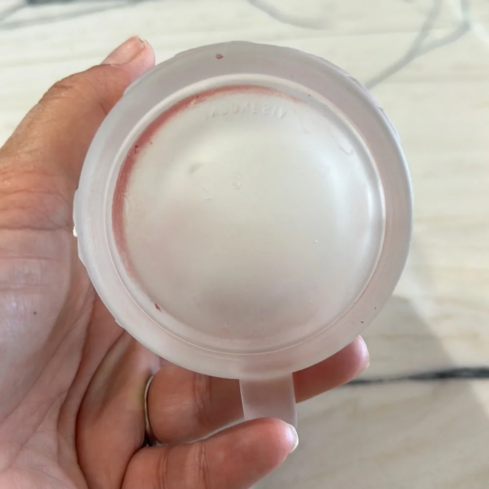 Vintage KIG Indonesia grape impression design frosted light pink glass mug
